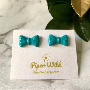 Aqua Blue “Hair Bow” Stud Earrings